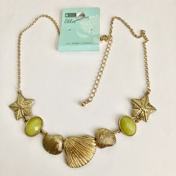Gold Sea Shell Starfish Bib Necklace Plated Sea Life Island Nautical Beach 20" - Picture 6 of 13